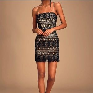 NWT Lulus Adara Black Crochet Lace Mini Dress Bodycon Size XS